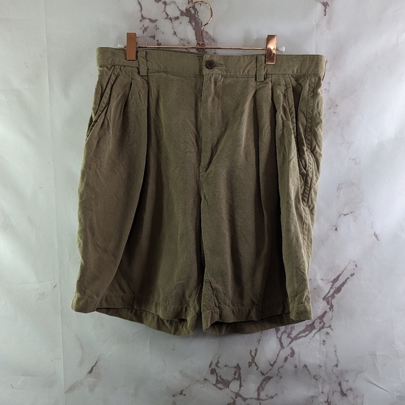 Tommy Bahama Shorts Mens 34 Brown Silk 8 9 Inch Beach Vacation Summer Pleated - Picture 5 of 12